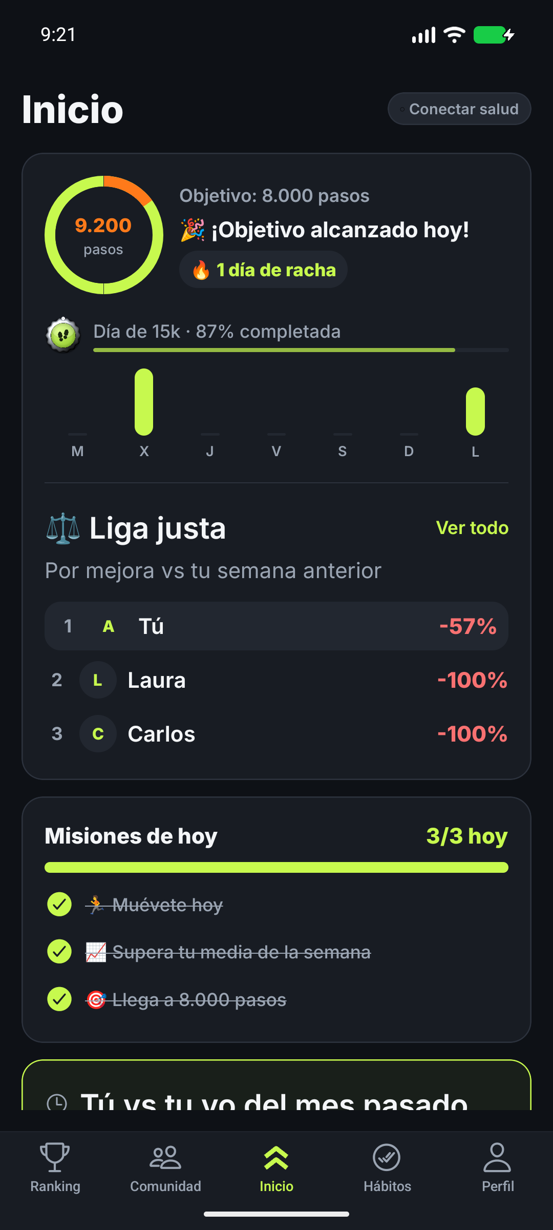 Pantalla de inicio de la app Reta